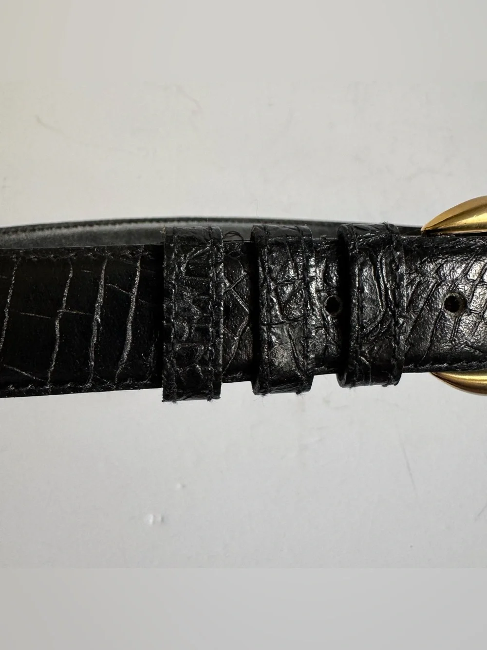 Vtg Pellateri Black Croc Embossed Leather Belt Women's M Made in Italy Classic